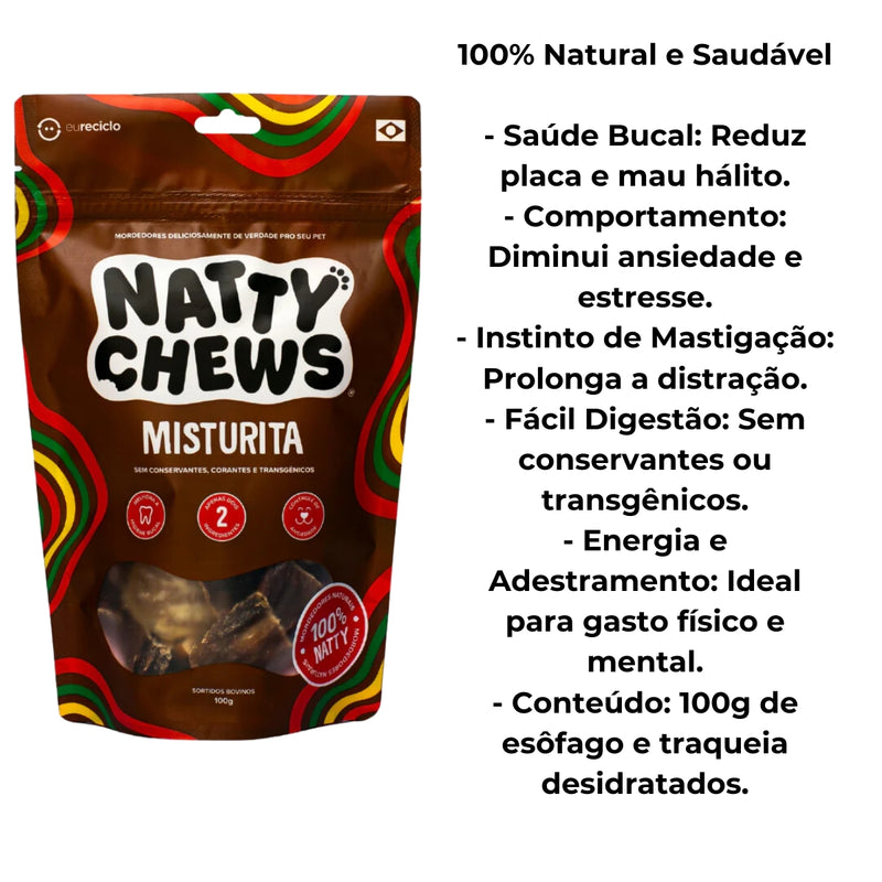 Mordedor Traqueia E Esôfago Bovino Natural Pacote 100g - Viu Pet