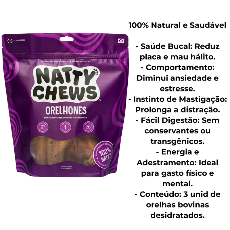 Mordedor Orelha Bovina Natural Desidratada Para Cães - 3 unid - Viu Pet