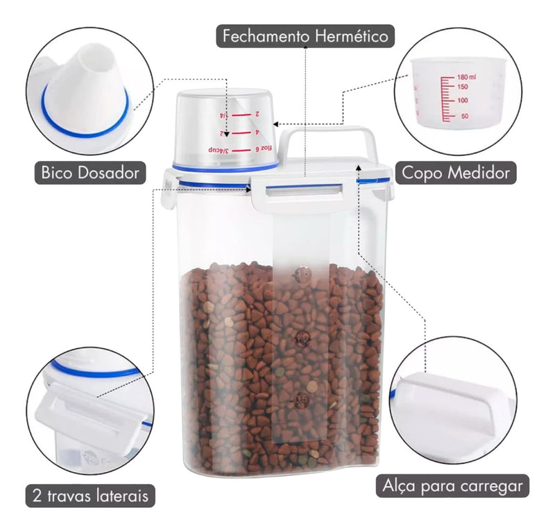 Porta Ração Pote Com Tampa Pet Gato Cachorro Dispenser 2l - Viu Pet